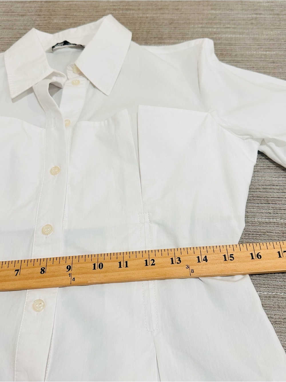 Zara White Poplin Corset Shirt Pleated Waist Ext Cuff Blouse M - Picture 10 of 12